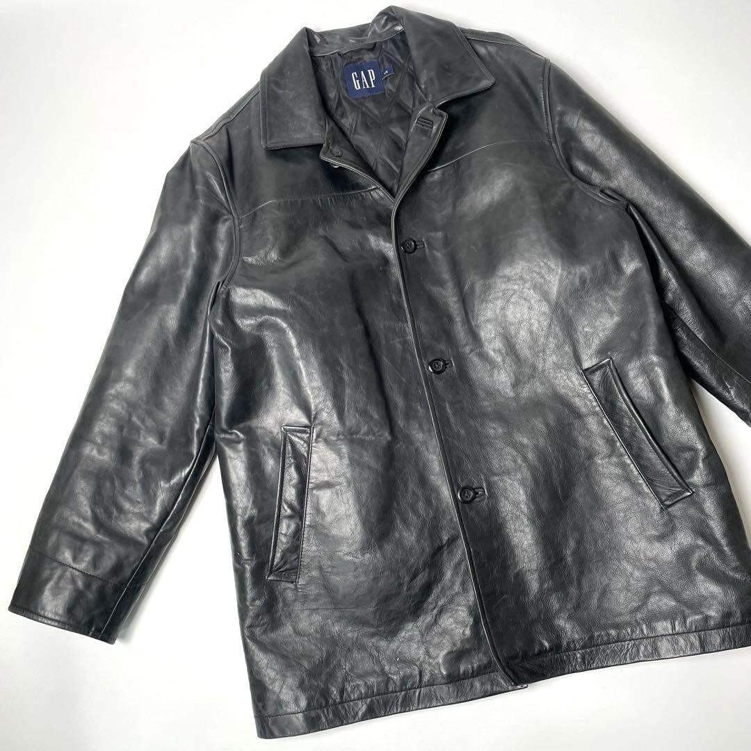 【牛革】GAP レザージャケット 黒 L カーコート 本革 ブラック