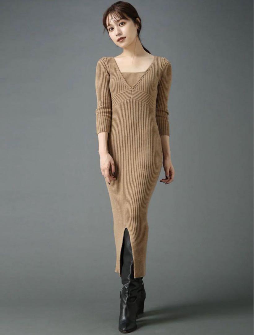 【国内発送】ウールリブニットドレス raffle slit lace switching dress【beige】 – BUNNY APARTMENT