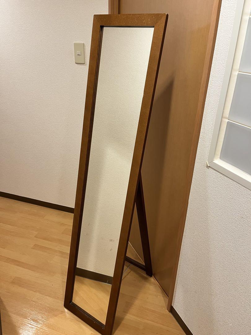 木製スタンドミラー ブラウン 高い縦型