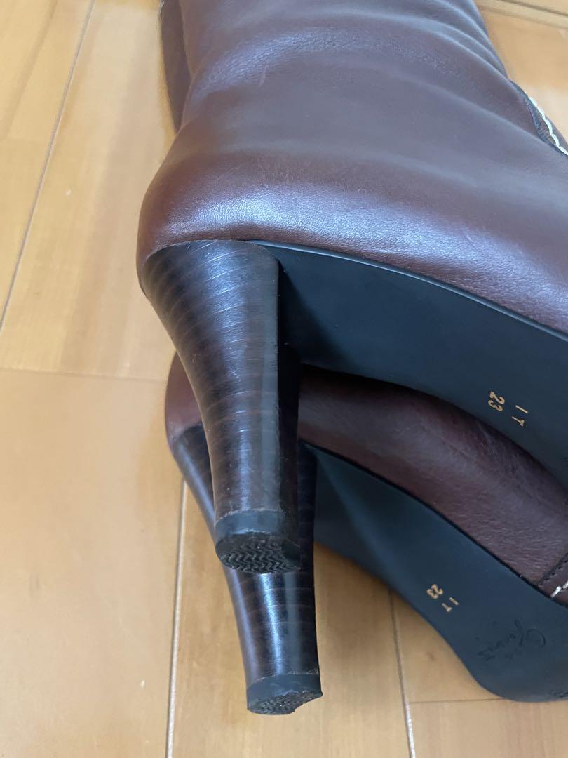 新品未使用　ブラウン レザー ロングブーツ　 銀座かねまつ ２３cm