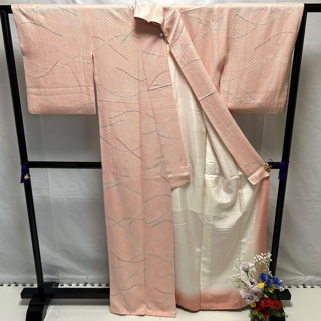 人気特価 素敵なしぼりの小紋 半額！YK-048 正絹 袷 広衿 着物・浴衣