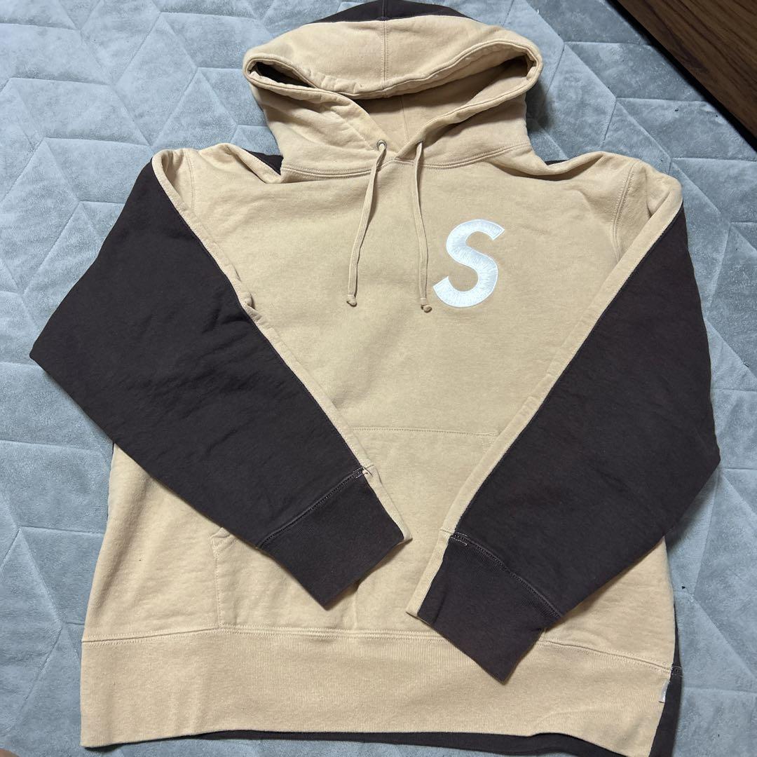 Supreme Sロゴフード付きパーカー Sサイズ ベージュ/ブラウン
