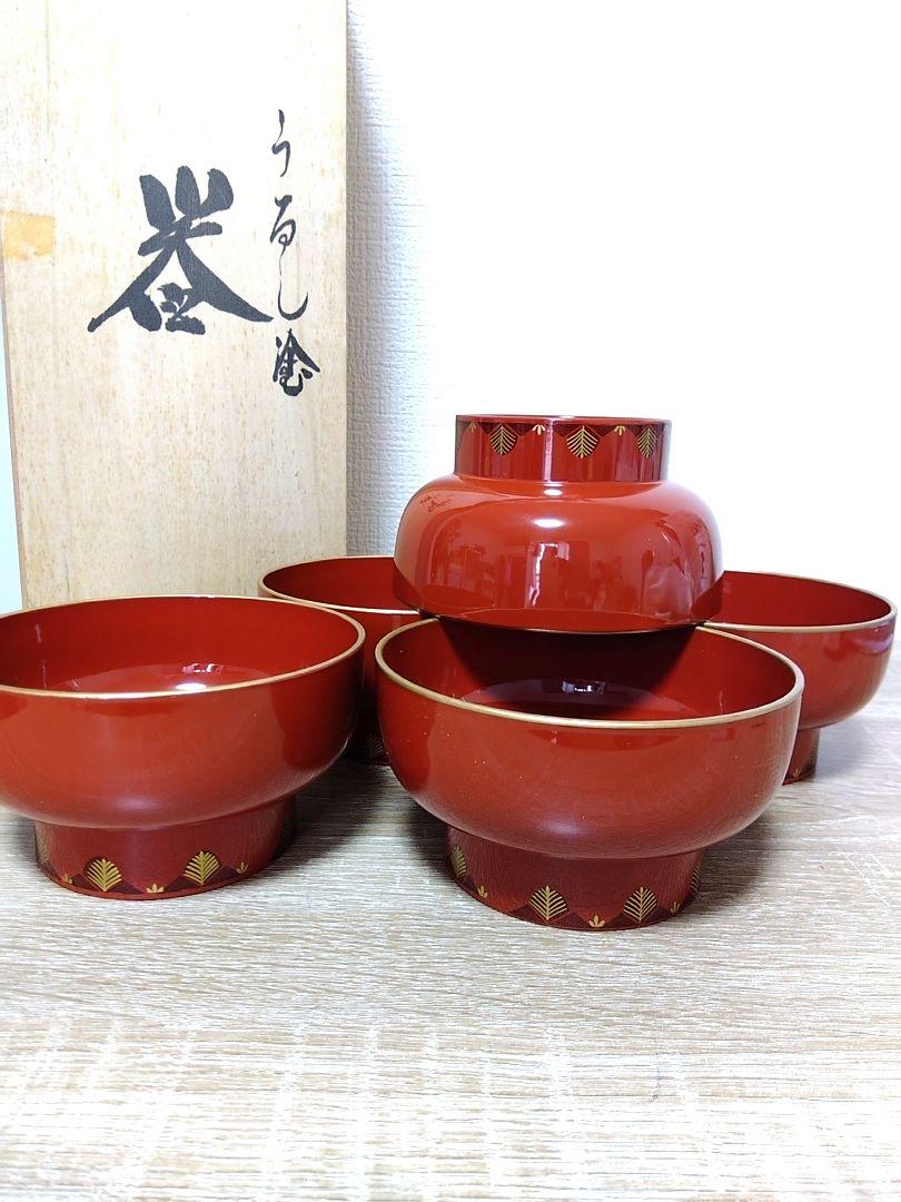 未使用 高級山中塗 漆塗り宝来シリーズ 漆器 どんぶり 5客セット