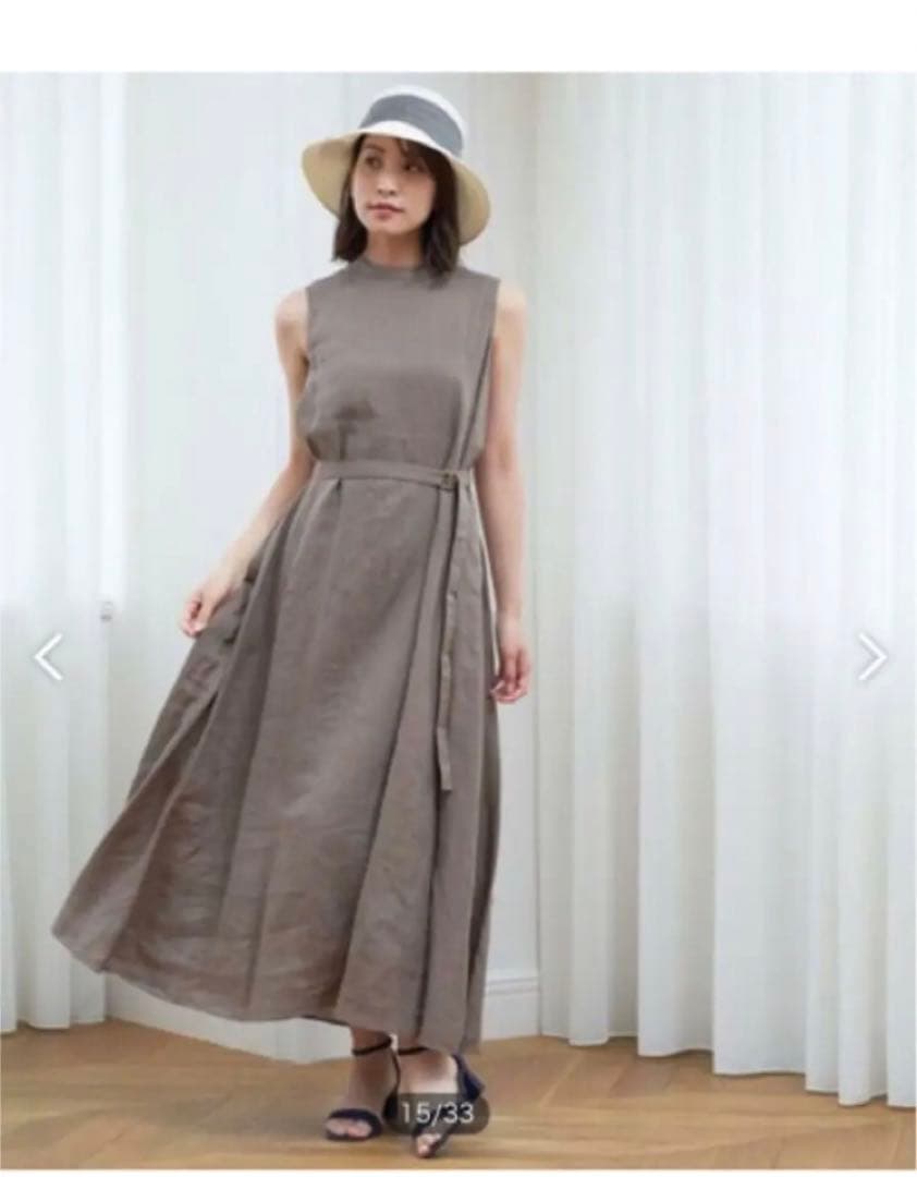 アナイ♡70%OFF！麻ワンピース、36、カーキ、定価4万円、ペチコート付