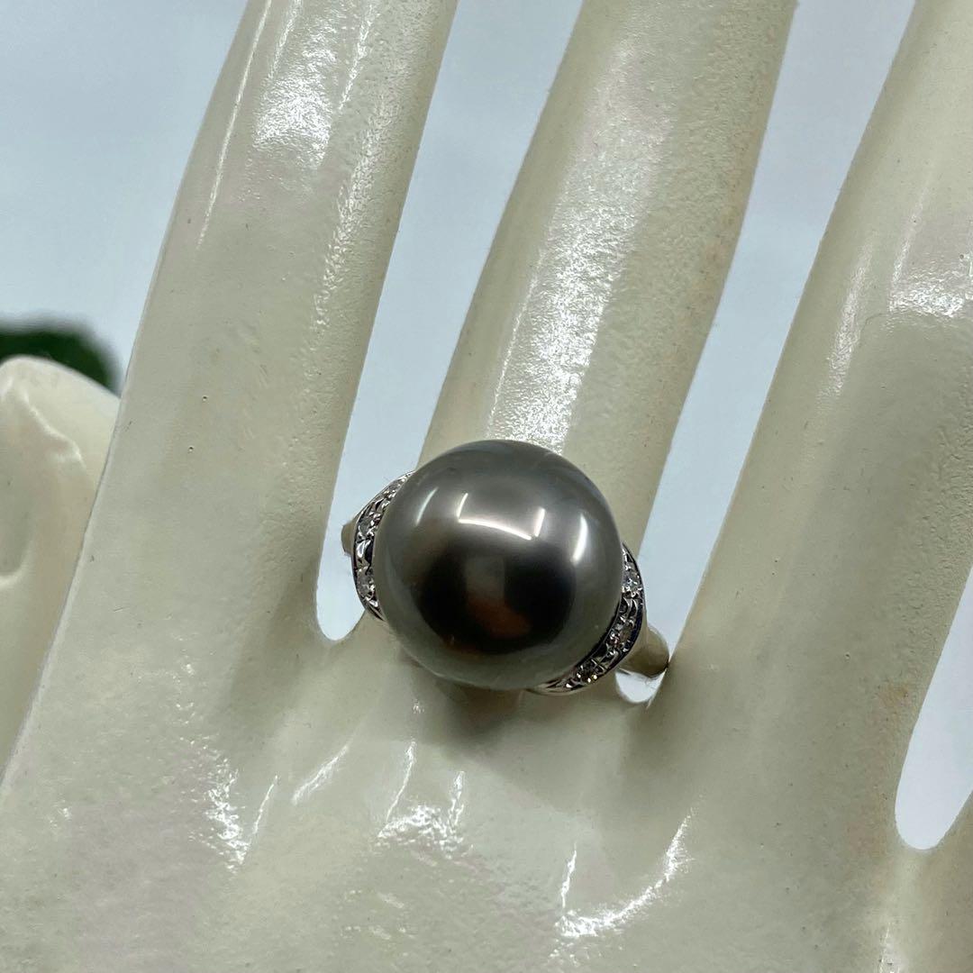 ★新品・未使用★ プラチナたっぷり本格派！Pt黒蝶真珠13.0mm&ダイヤリング