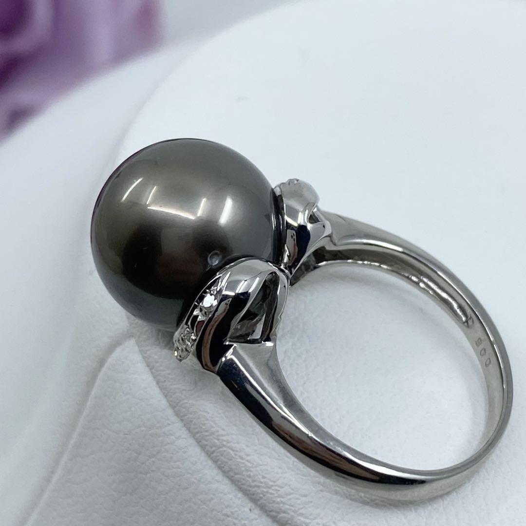 ★新品・未使用★ プラチナたっぷり本格派！Pt黒蝶真珠13.0mm&ダイヤリング