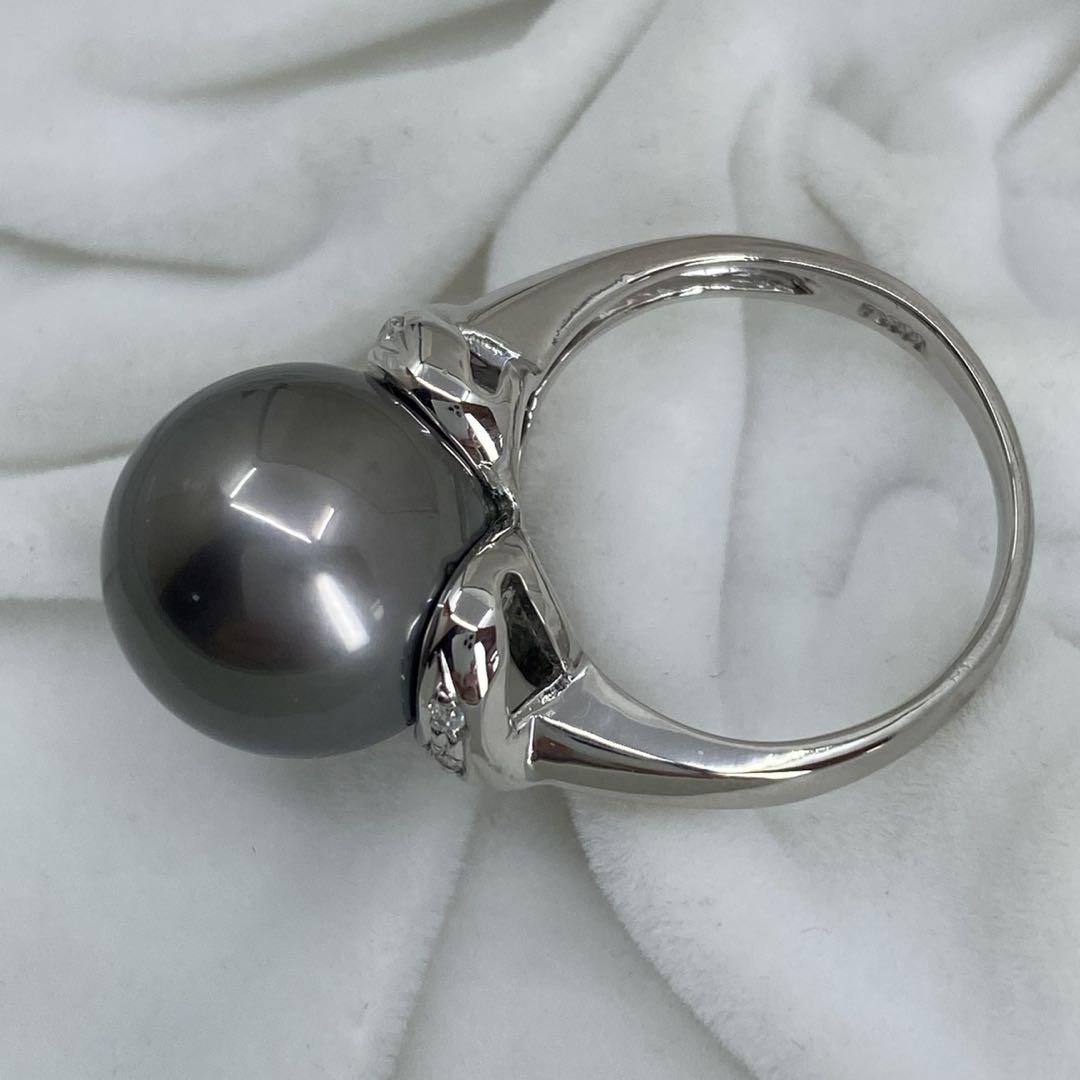 ★新品・未使用★ プラチナたっぷり本格派！Pt黒蝶真珠13.0mm&ダイヤリング