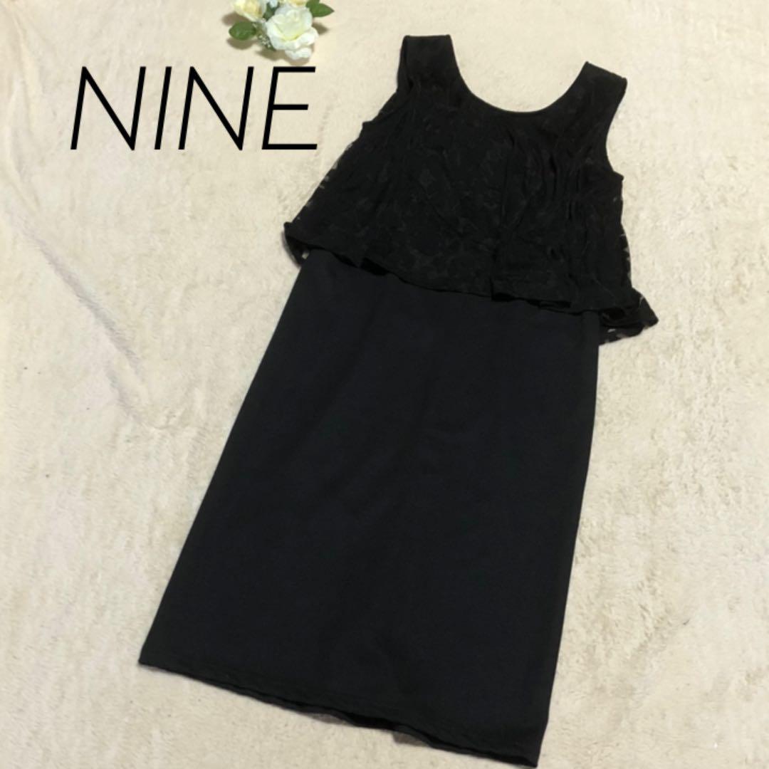 公式ショップ タグ付き Nine ナイン ワンピース ノースリーブ ひざ丈 黒 ひざ丈ワンピース