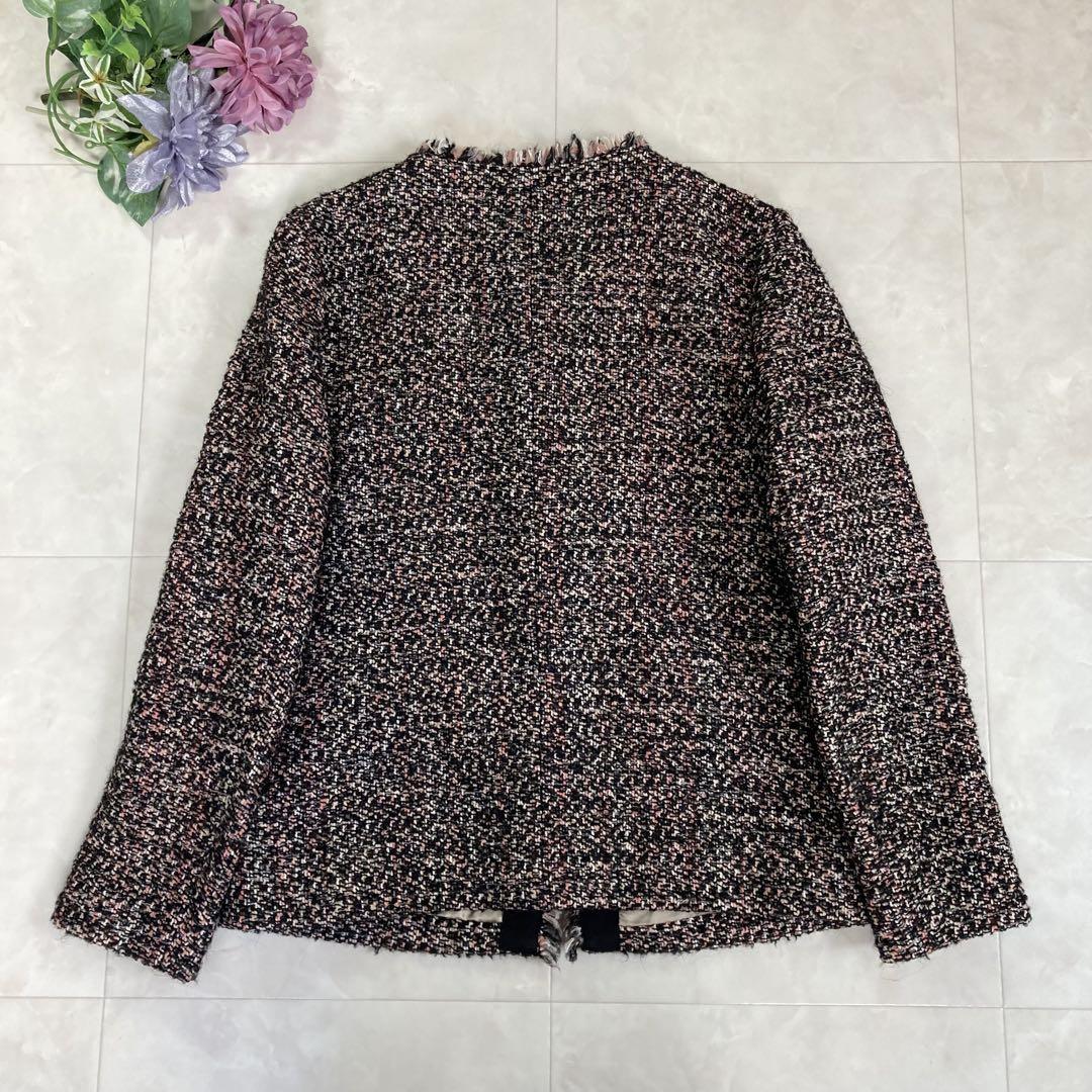 UNITED ARROWS ツイード ノーカラージャケット 36 ピンク