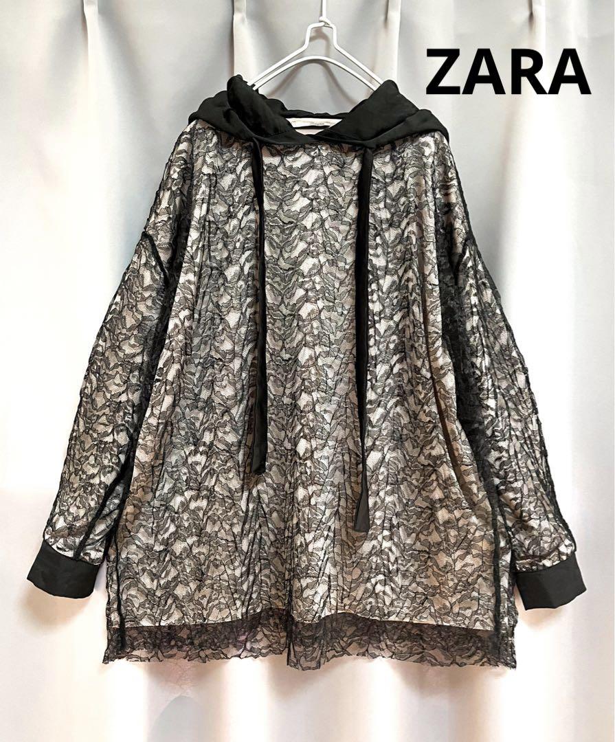 ZARA レースサテンパーカー 大きいサイズ フェミニン フレア 異素材