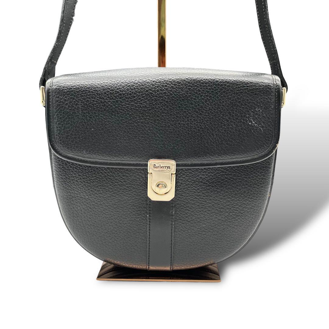 美品 3805 Burberry バーバリー ショルダーバッグ レザー ブラック