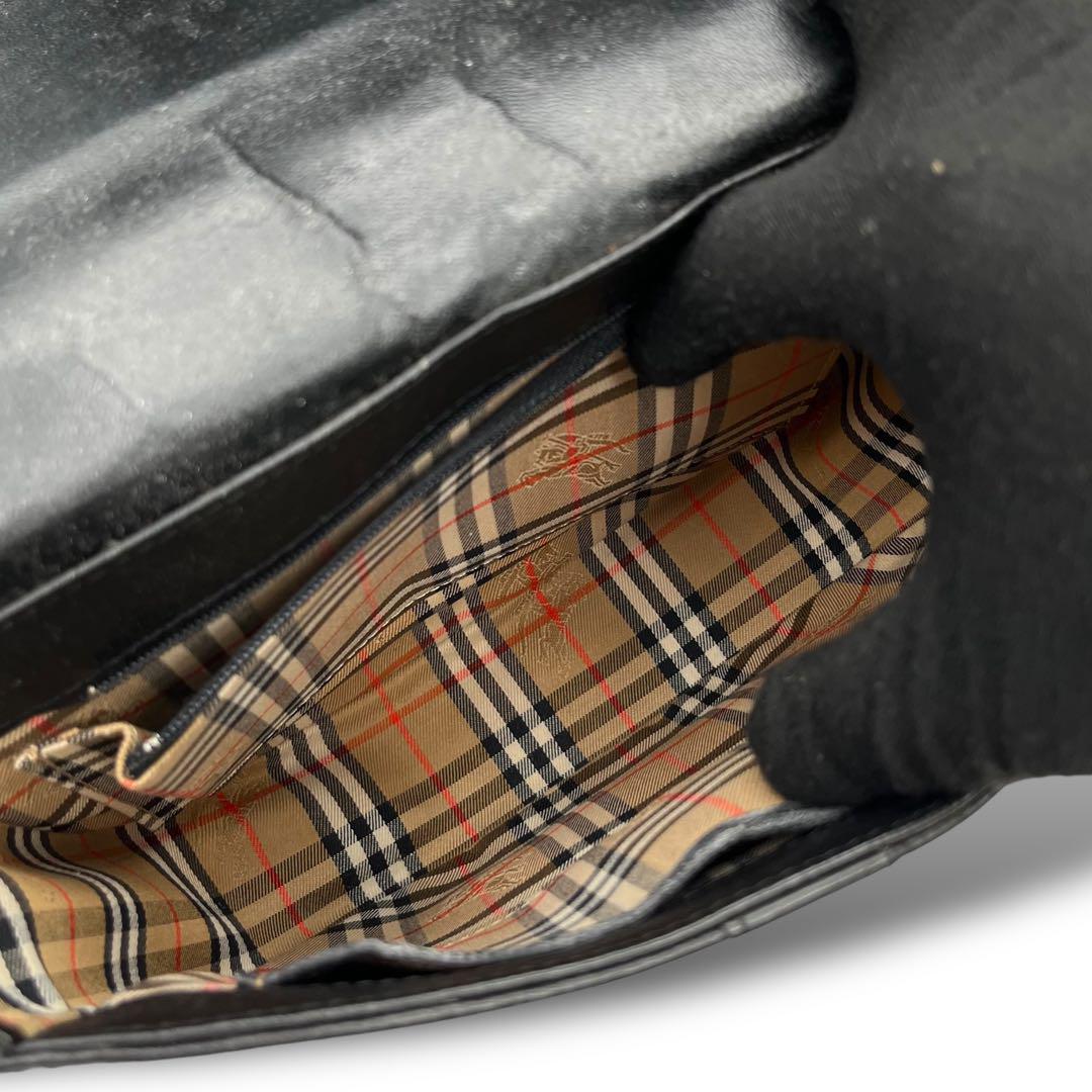 美品 3805 Burberry バーバリー ショルダーバッグ レザー ブラック