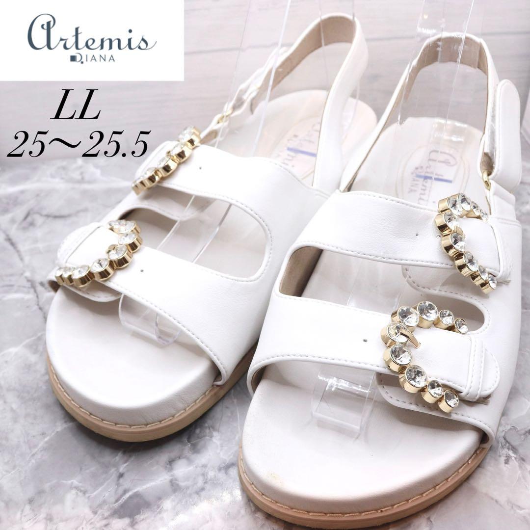 DIANA ダイアナサンダル 白 ビジュー付きバックル LL 25〜25.5