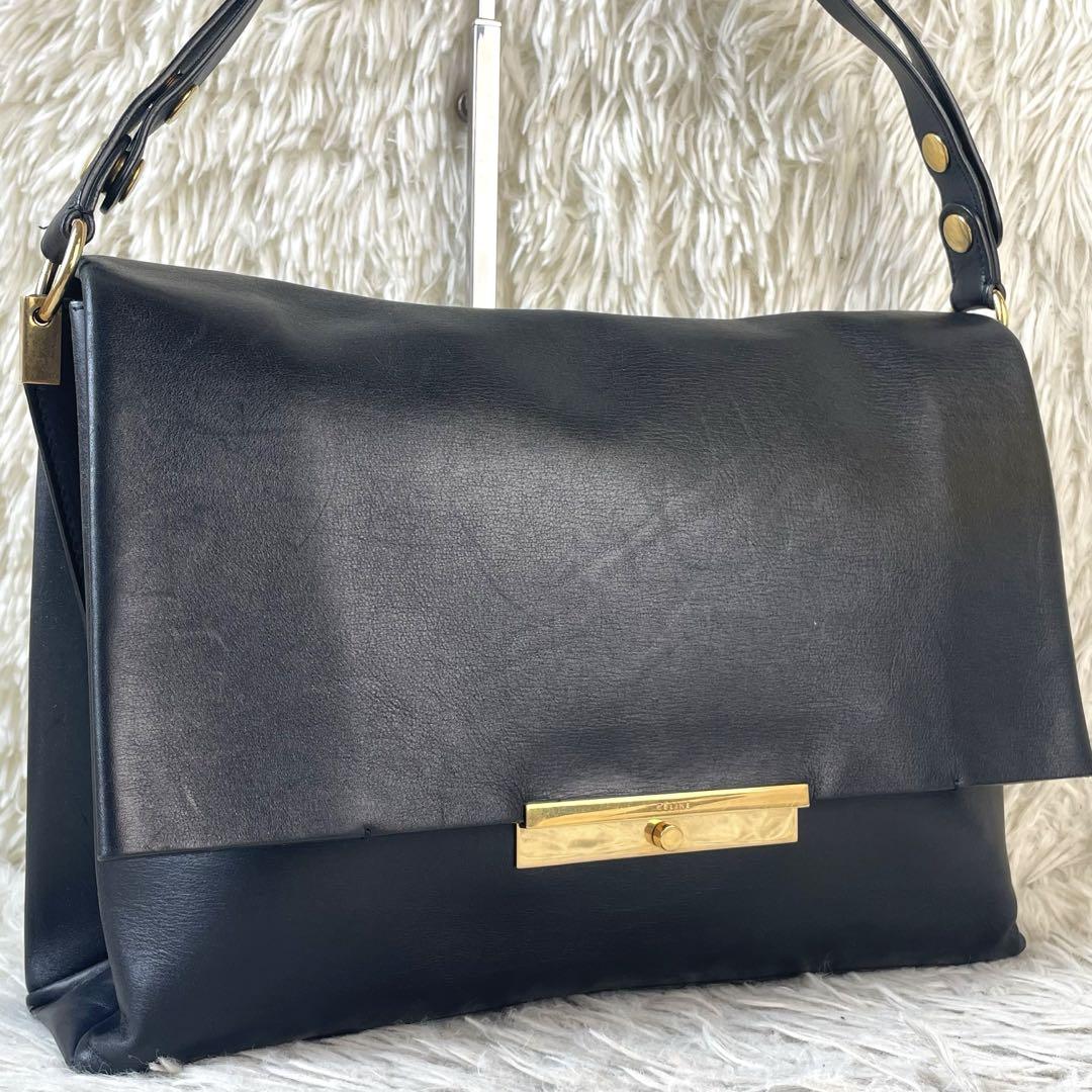 CELINE セリーヌ レザー ブレード ショルダーバッグ 2way 黒