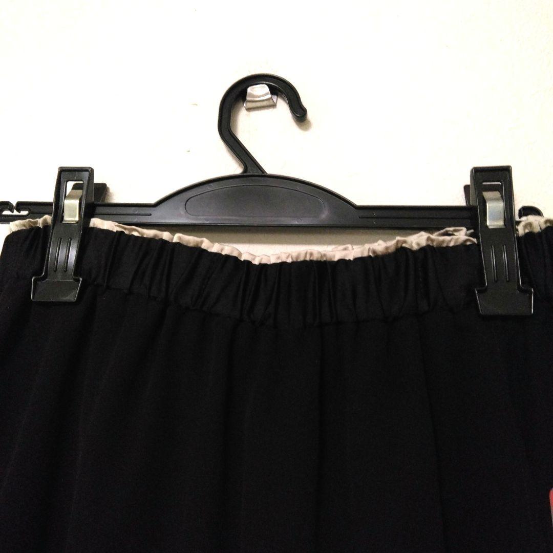 黒 ワイドパンツ ゴムウエスト巻布付き