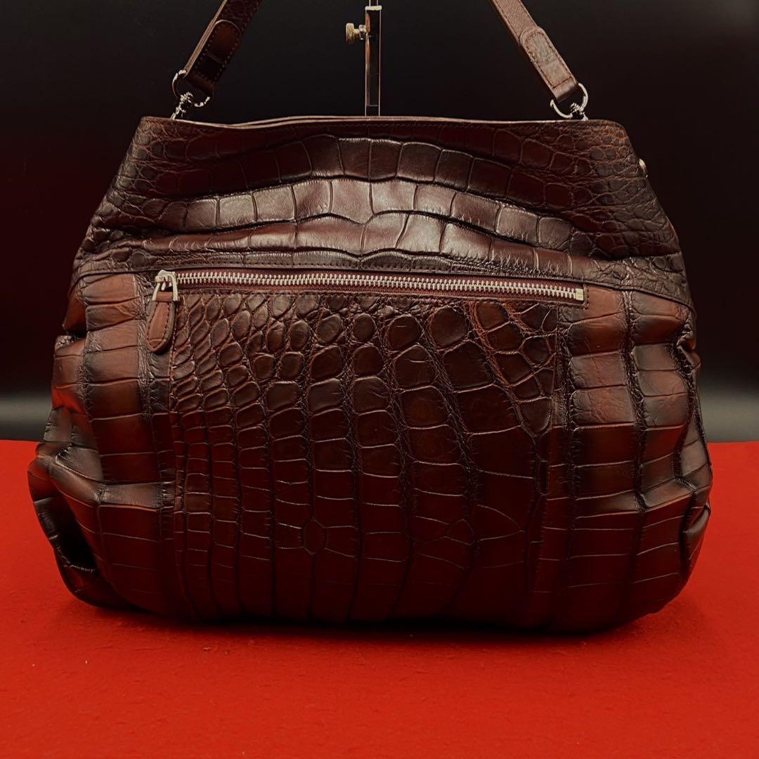 リアルクロコダイル エキゾチックレザー 2way ショルダーバッグ ブラウン リアルクロコダイル エキゾチックレザー 2way ショルダーバッグ