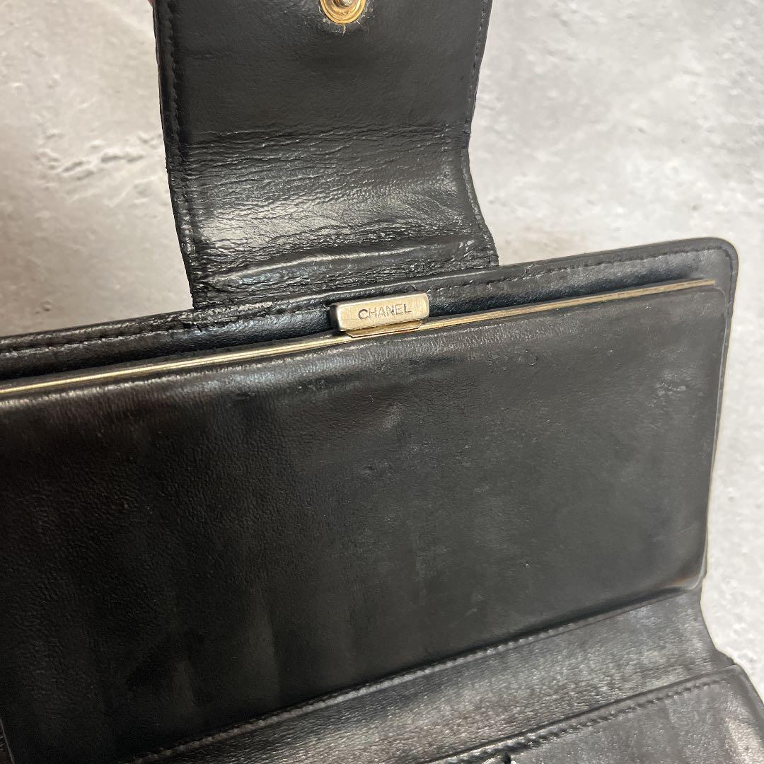 ブラック系最新作CHANEL シャネル アイコン 長財布 ガマ口 シルバー