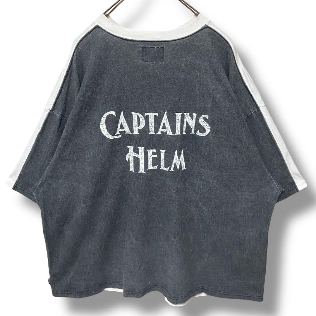 【入手困難・ヴィンテージ加工】キャプテンズヘルム 2トーン Tシャツ 黒白 L CAPTAINS HELM - HELM FADE LOGO TEE (WASHED BLACK) / ロゴ