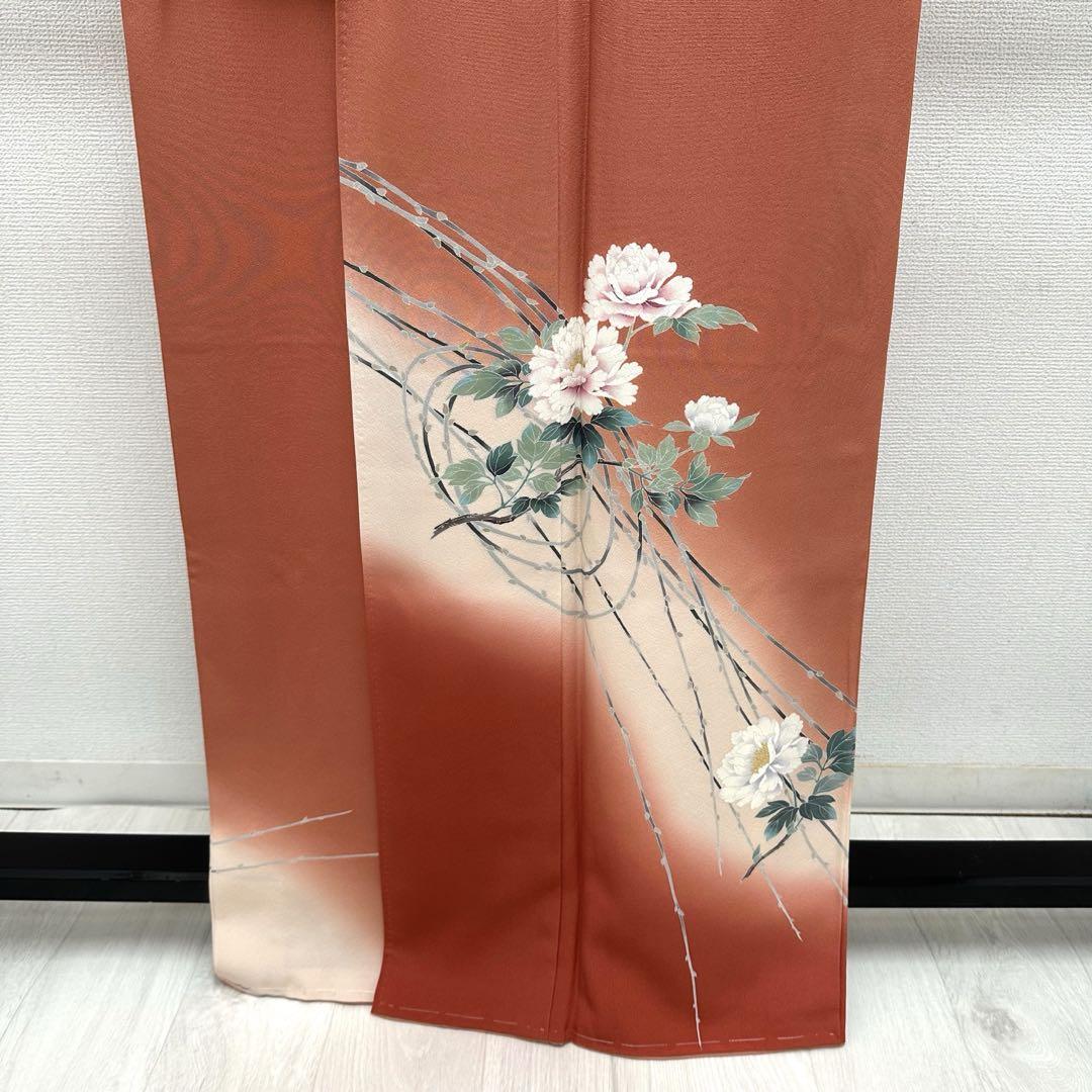 付下げ 花模様に可愛い花唐草 着物 正絹 紋なし 袷 広衿 RK-4791