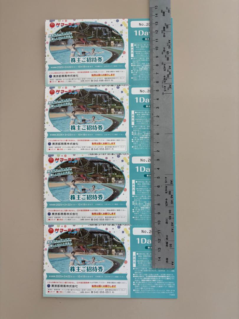 東京サマーランド 4枚セット 1日入園券 4枚セット <1Day券>