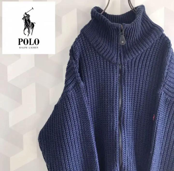 【ポロラルフローレン】希少サイズL肉厚刺繍ロゴジップドライバーズニットセーター. 【ポロラルフローレン】希少サイズL肉厚刺繍ロゴジップドライバーズニットセーター.