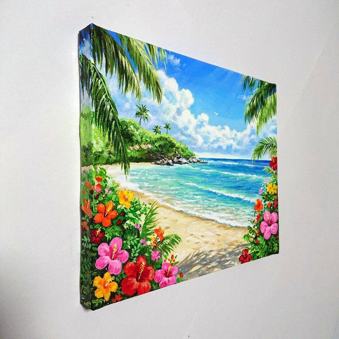 【夏の日】アクリル画 F3 風景画 絵画