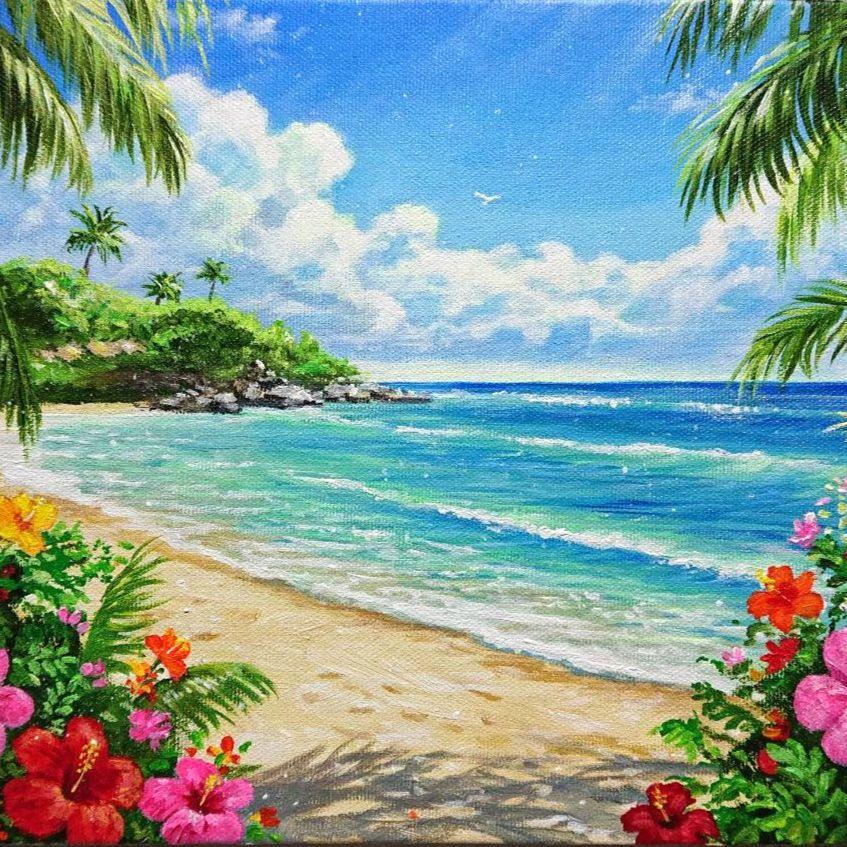 【夏の日】アクリル画 F3 風景画 絵画