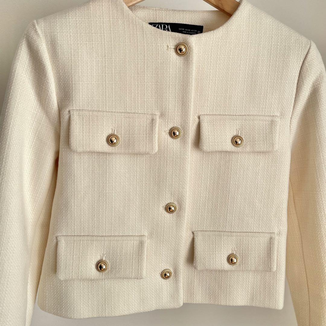 未使用 ZARA クロップドブレザーフラップ 白 XS