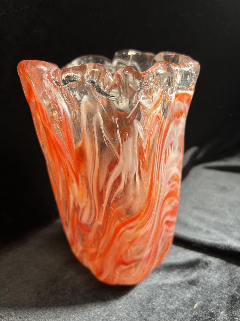アンティーク 希少時代物岩田藤七 ガラス 花瓶 共箱 美術 工芸20x11cm