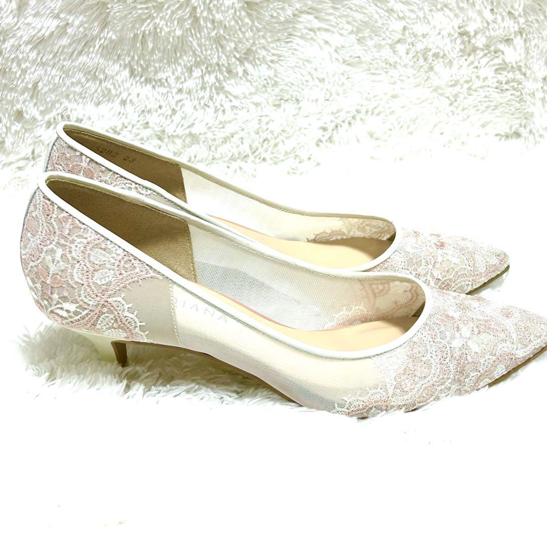 美品　DIANA ダイアナ レース 花柄パンプス 23cm ✨美品✨ ダイアナ レース 花柄 シースルー ピンク パンプス