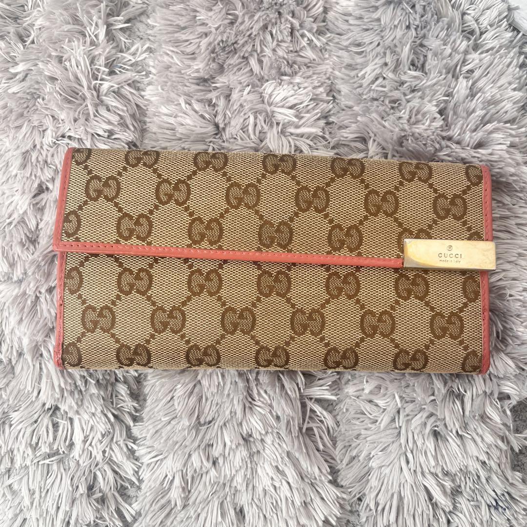 GUCCI✨長財布　GGキャンバス ロゴプレート　ヌーディピンク　レディース