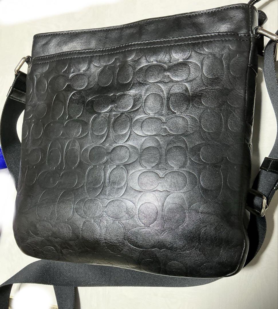 最新人気 コーチ 黒 ショルダーバッグ エンボス加工 レザー COACH バッグ