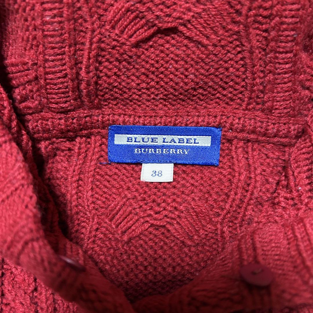 BURBERRY BLUE LABEL赤 ニット フード付きダッフルコート
