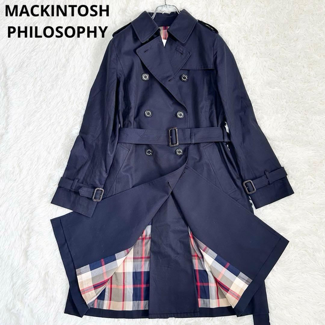 マッキントッシュフィロソフィー トレンチコート 紺 裏地チェック柄M MACKINTOSH PHILOSOPHY