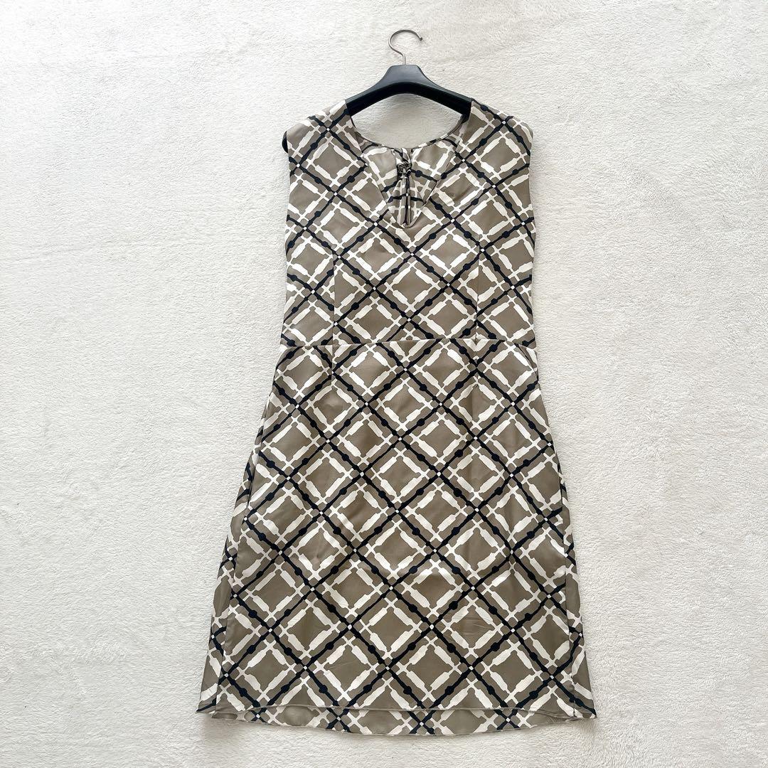 美品★MARNI★シルク100% 胸元リボン 総柄ワンピース ドレスサイズ38