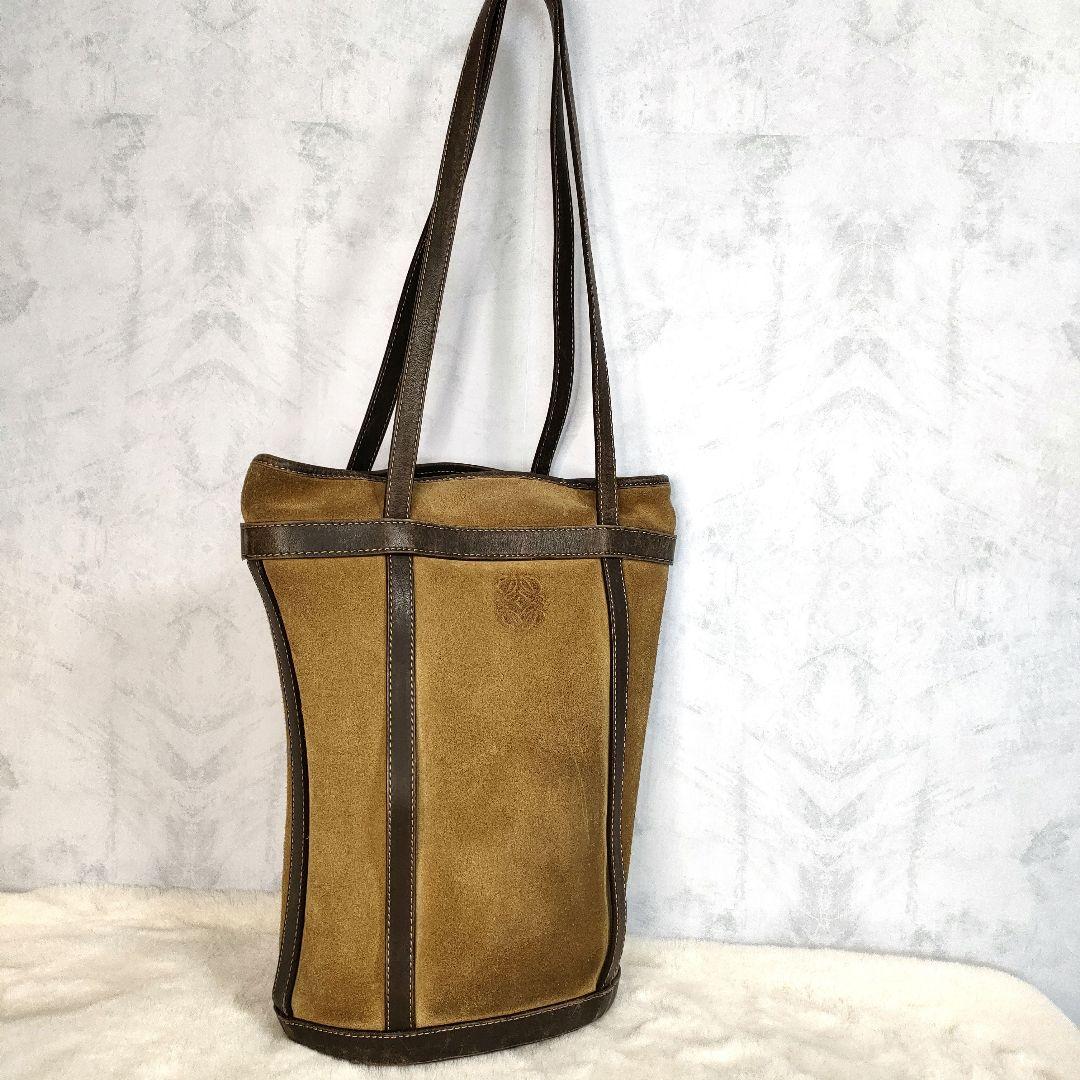 LOEWE　トートバッグ　バケツ　スエード　アナグラム　レザー　大容量