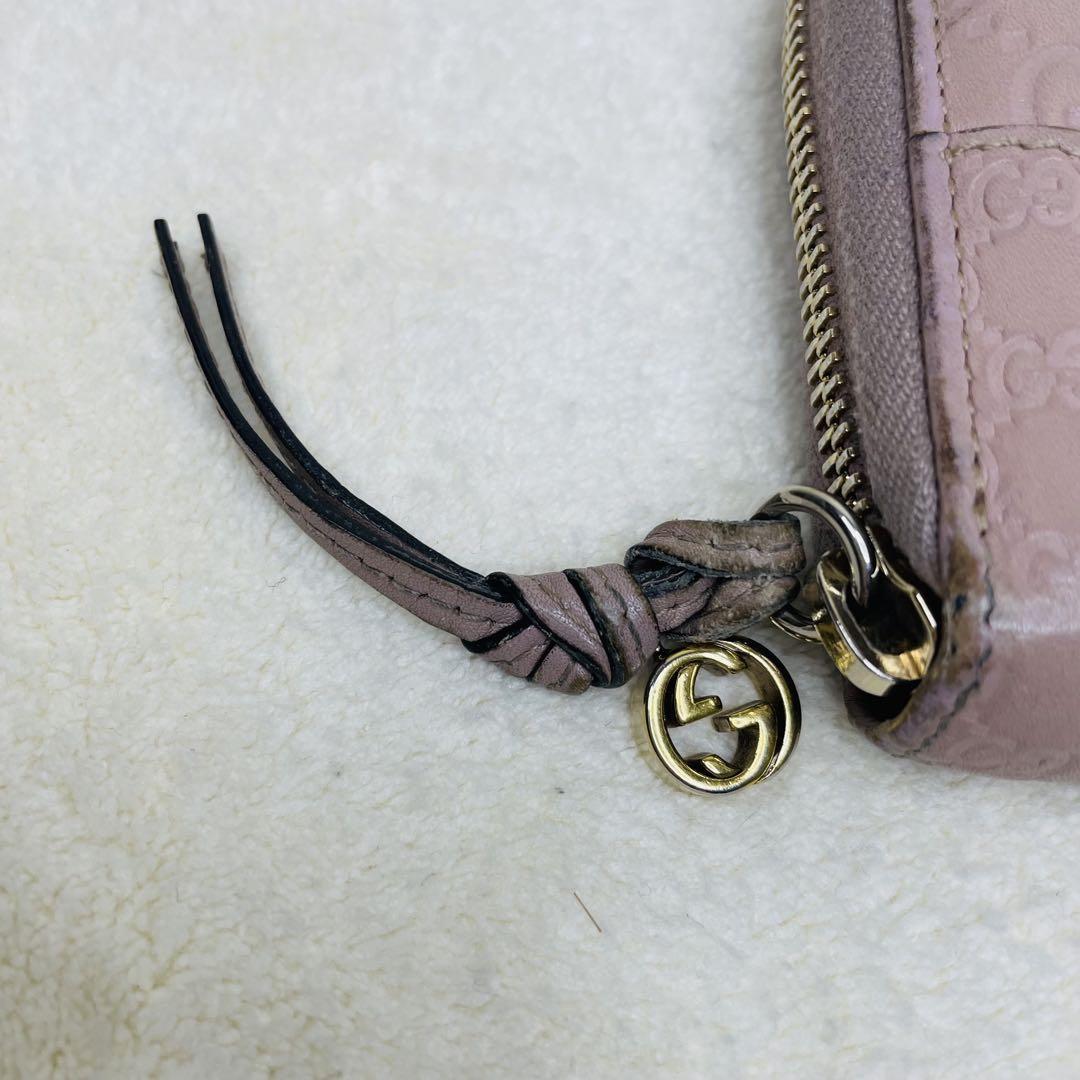 GUCCI グッチ 長財布 ラウンドファスナー ピンク シマ レザー