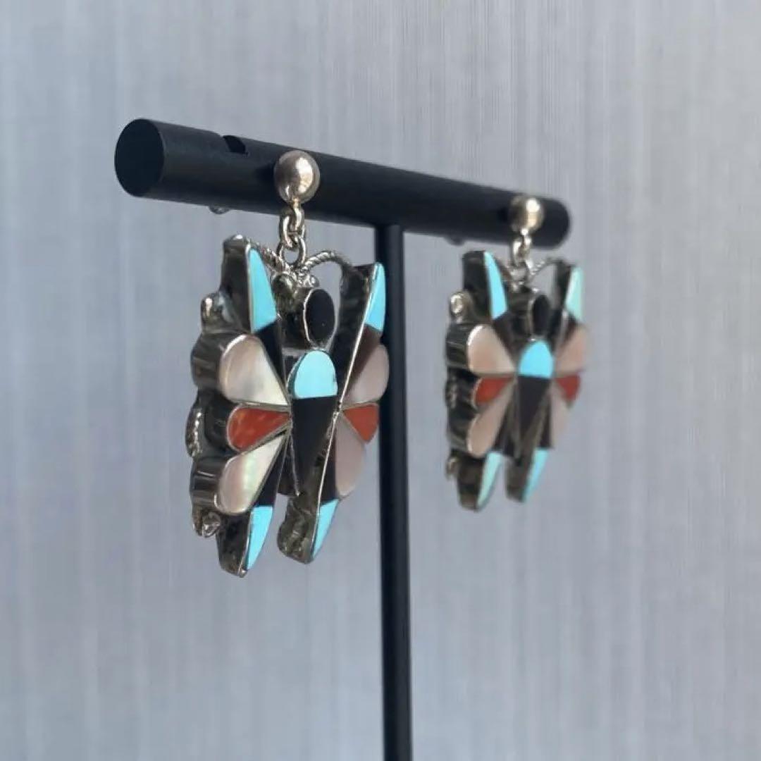新品 ズニ族 Zuni インディアンジュエリー ピアス シルバー925 蝶々