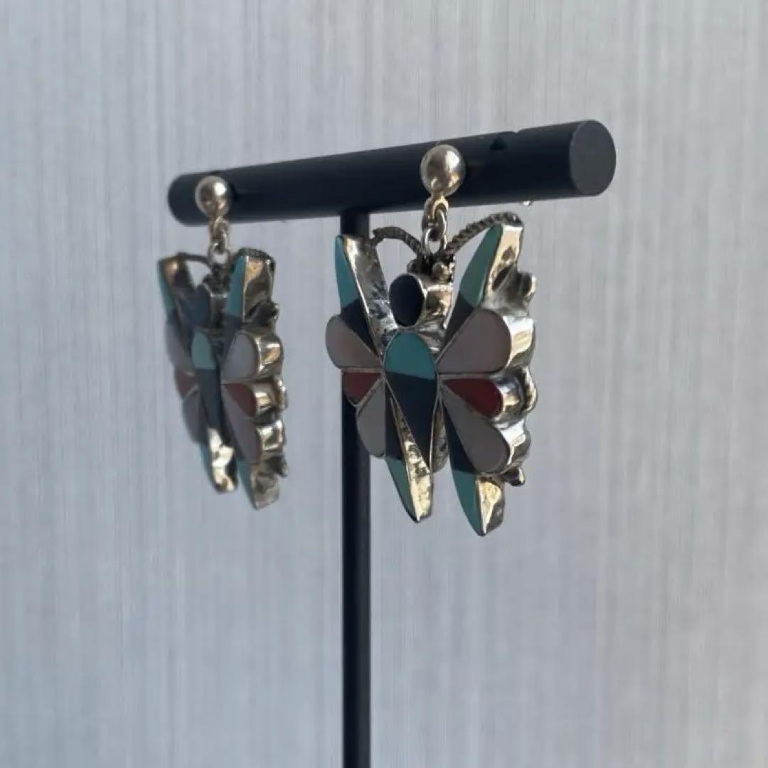 新品 ズニ族 Zuni インディアンジュエリー ピアス シルバー925 蝶々