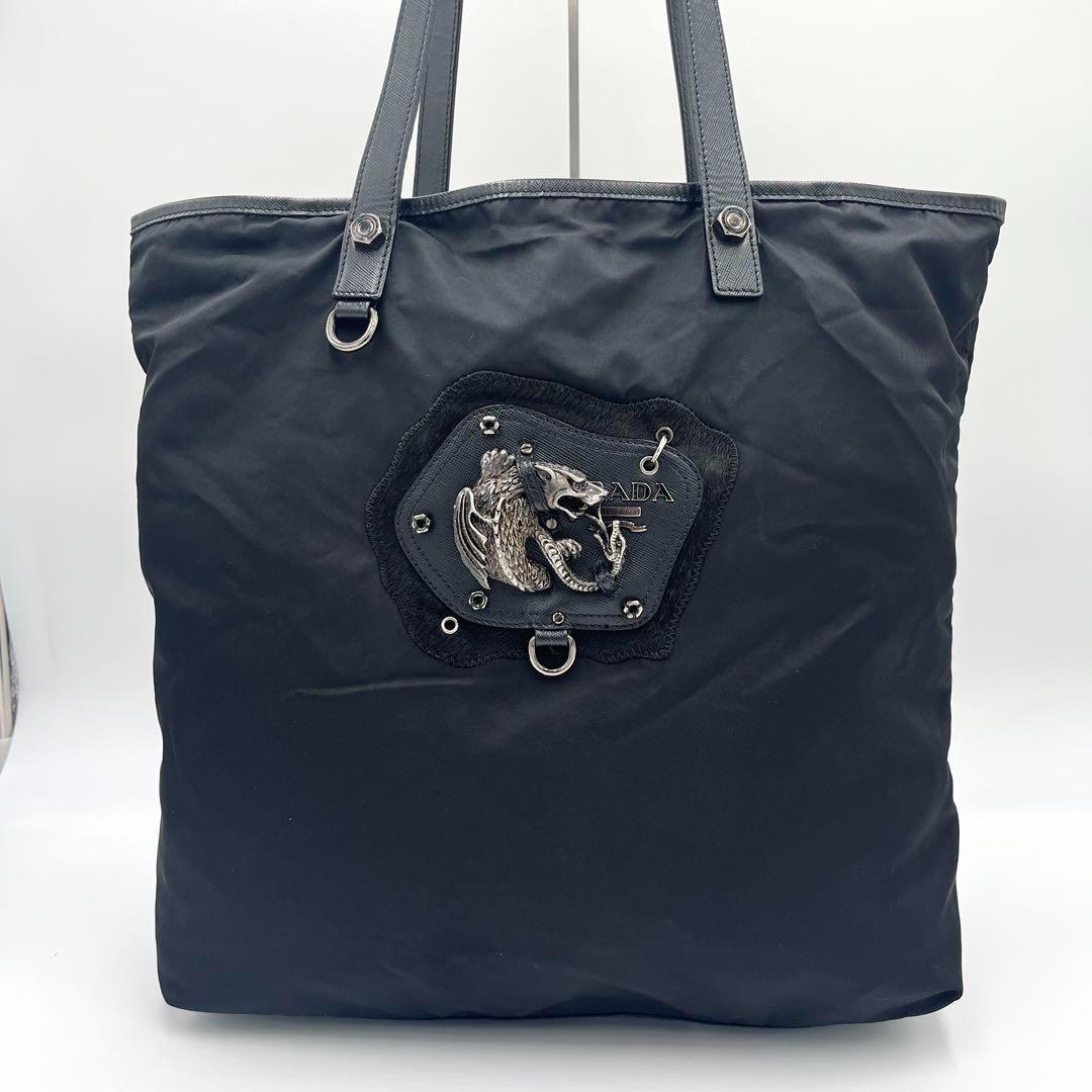 【18％OFF】 正規品 希少✨ PRADA ナイロン キメラ トートバッグ 黒 ロゴ金具 バッグ