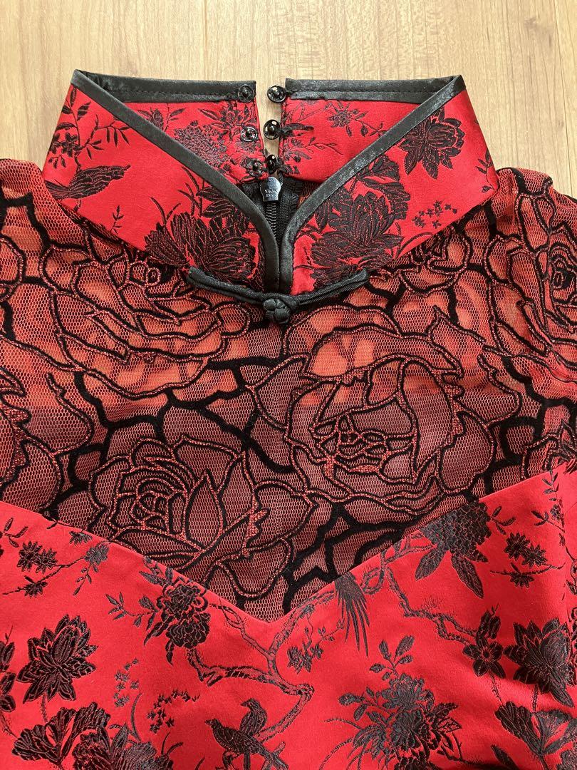【新品】シルクチャイナドレス ブラックレース