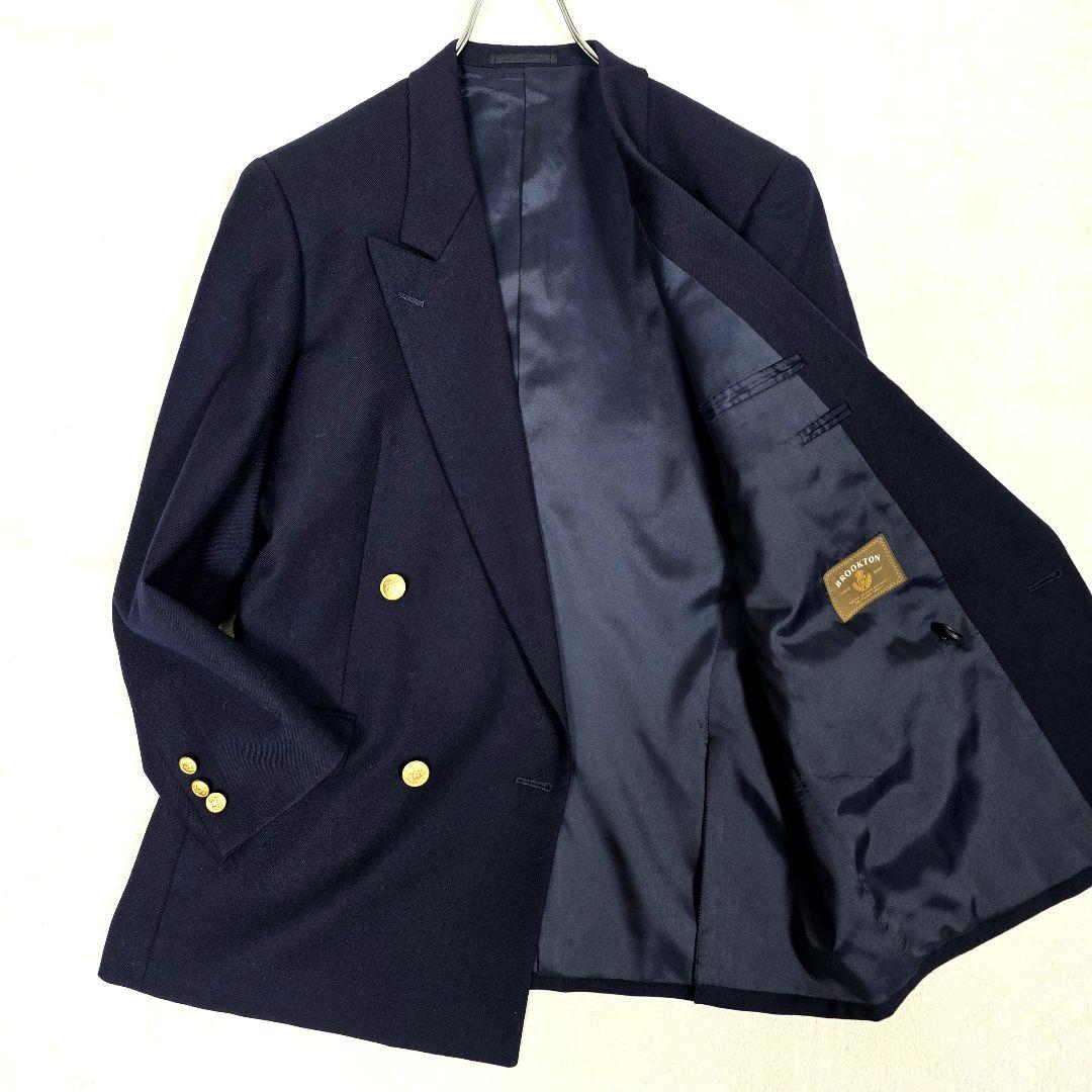 極美品 BROOKTON 紺ブレ テーラードジャケット ブレザー 濃紺 金ボタン