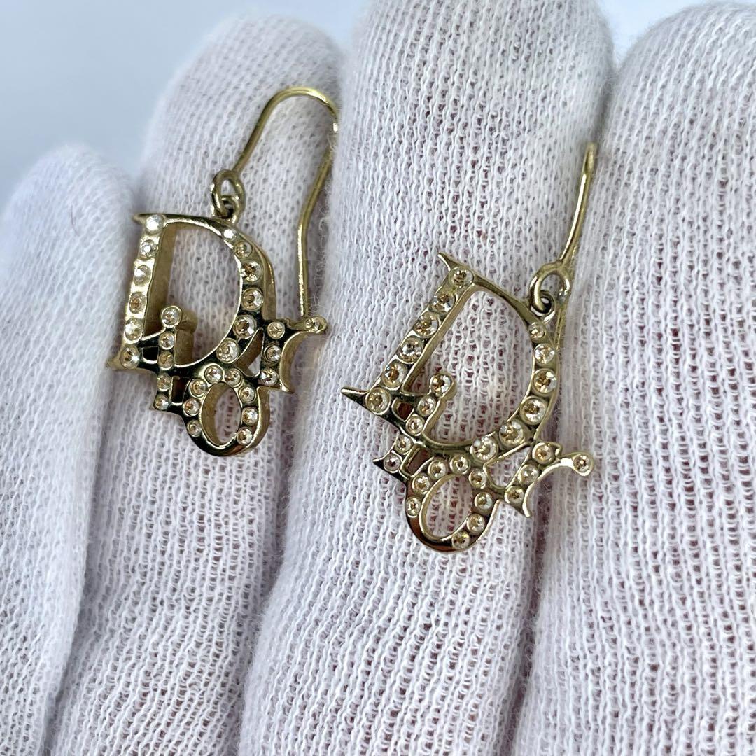 Dior ディオール ピアス　ストーン　両耳 Diorロゴ　ゴールド