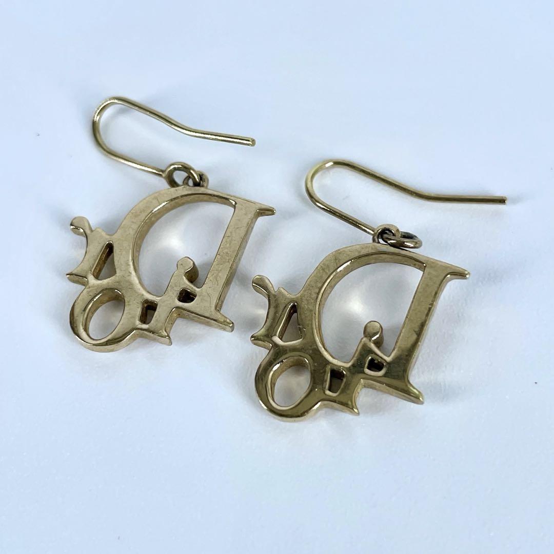 Dior ディオール ピアス　ストーン　両耳 Diorロゴ　ゴールド