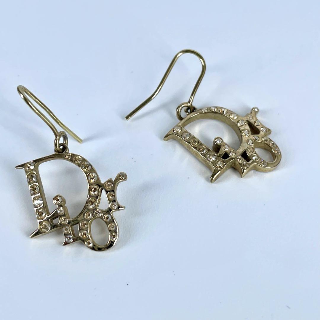 Dior ディオール ピアス　ストーン　両耳 Diorロゴ　ゴールド