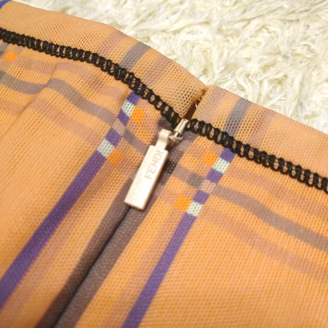 FENDI フェンディ 春色タイトスカート チェック バックスリット