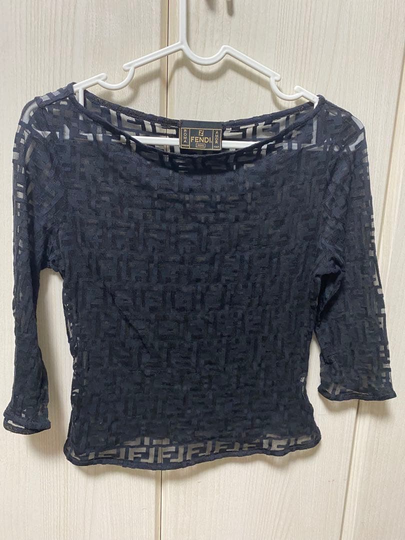美品　希少　シースルー　7分袖トップス　FENDI ロゴ