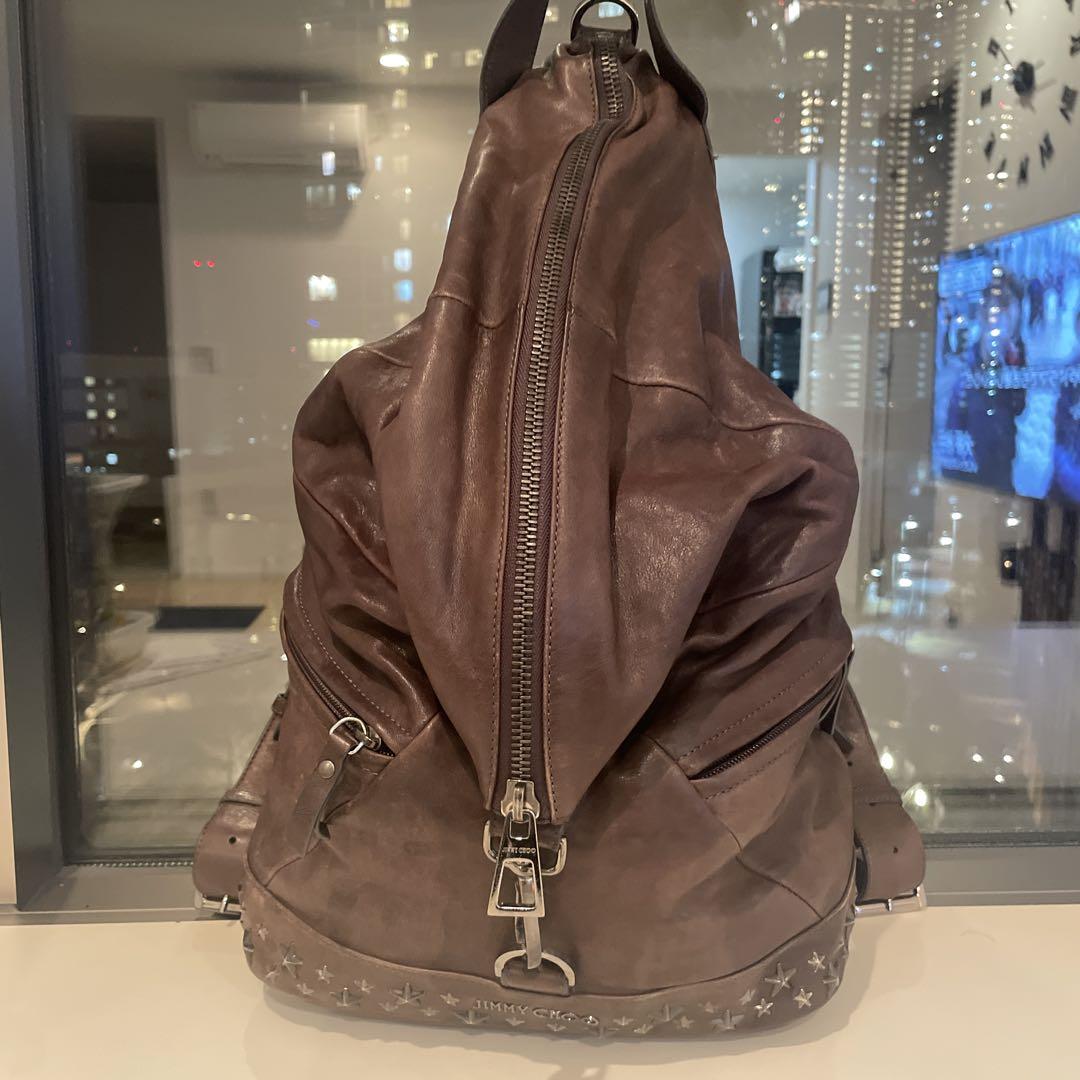 【美品】ジミーチュウ フィッツロイ リュック スタースタッズ レザー ブラウン