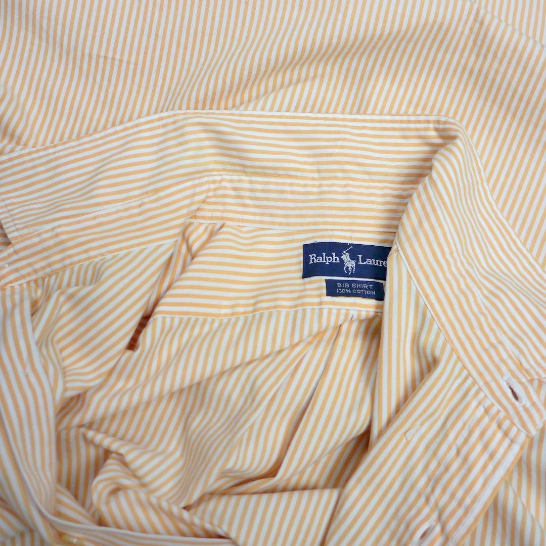 90sラルフローレンBIG SHIRTストライプシャツ半袖オレンジXXL