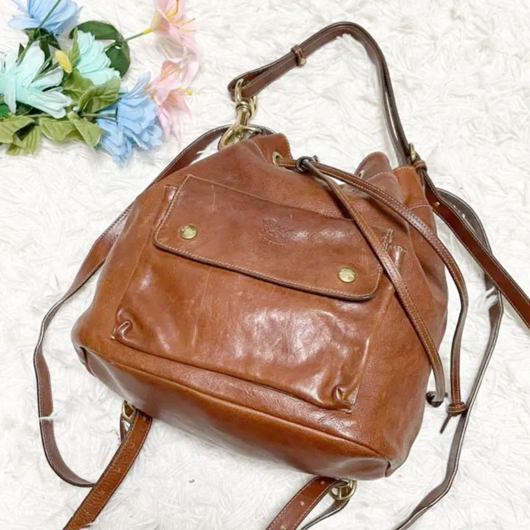 格安即納 美品♡ イルビゾンテ 2wayハンドバッグ リュック オールレザー 茶 巾着 Radoy-m92975083673 正規品SALE
